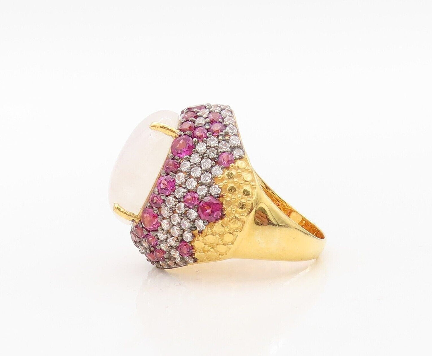 925 Sterling Silver Vintage Ring Gold Plated Gemstone & Topaz  Sz 7.5  RG30475