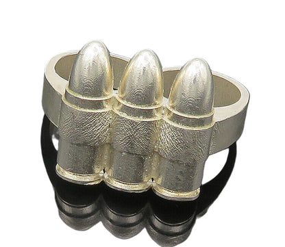 925 Sterling Silver Vintage Heavy Large Bullets 2 Finger Band Ring Sz 10 RG21344