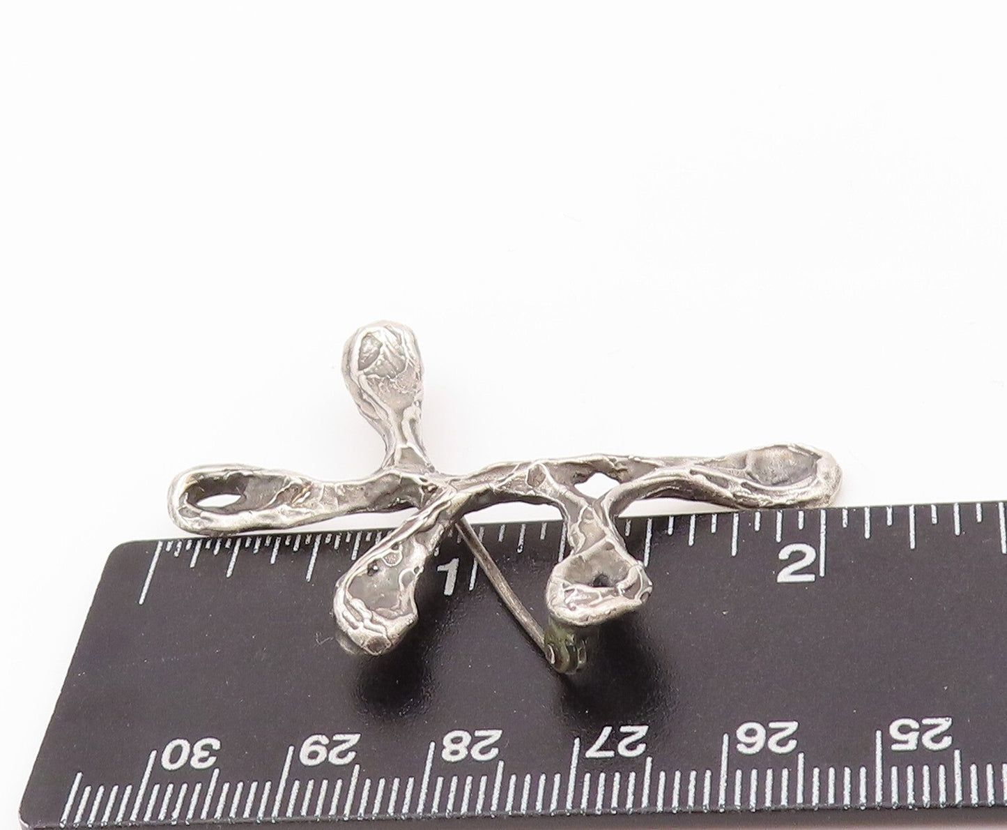 925 Sterling Silver Vintage Brooch Pin Brutalist Cutout Chi Symbol  BP11190