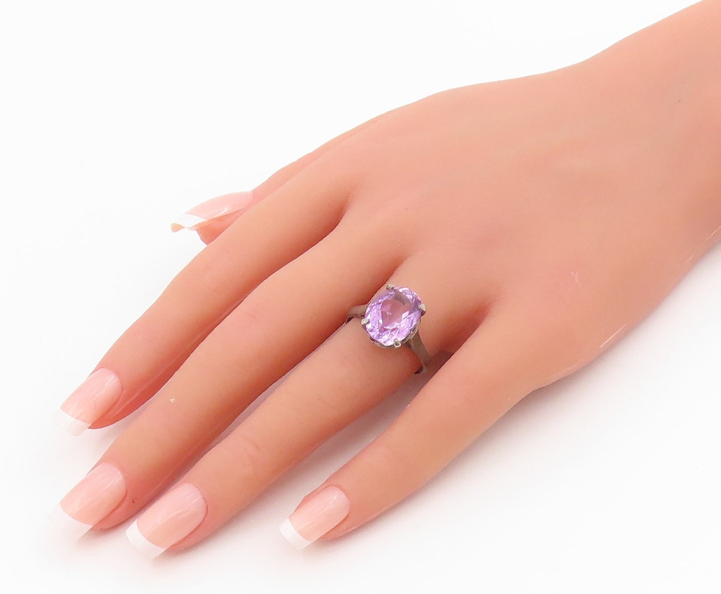 925 Sterling Silver Vintage Ring Faceted Amethyst Solitaire Band  Sz 9  RG34240
