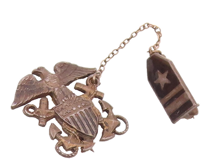 925 Sterling Silver  Vintage U.S Military Badge Chain Link Brooch Pin  BP9214