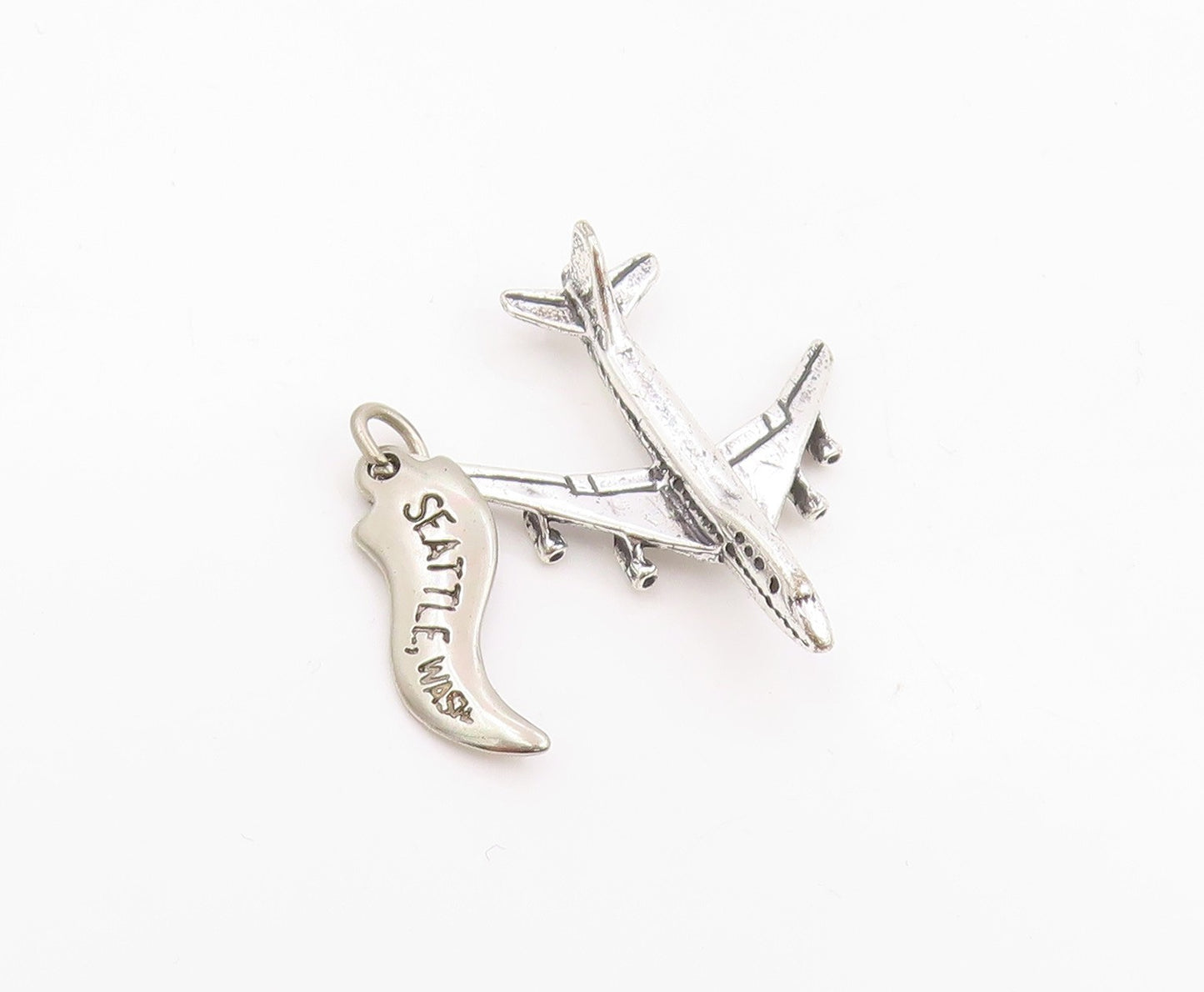 925 Sterling Silver Vintage Pendant Miniature Jet Plane Seattle Charm  PT26051