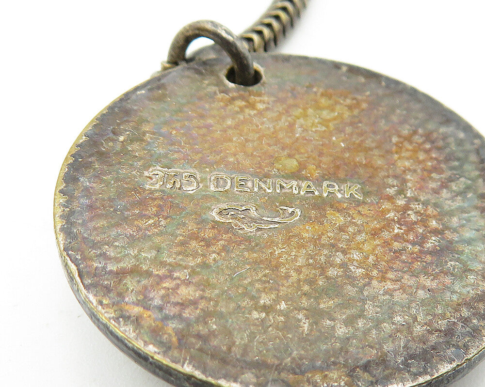 DENMARK 925 Sterling Silver  Vintage Oxidized Chiseled Scene Key Chain  TR1839