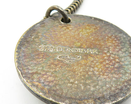DENMARK 925 Sterling Silver  Vintage Oxidized Chiseled Scene Key Chain  TR1839