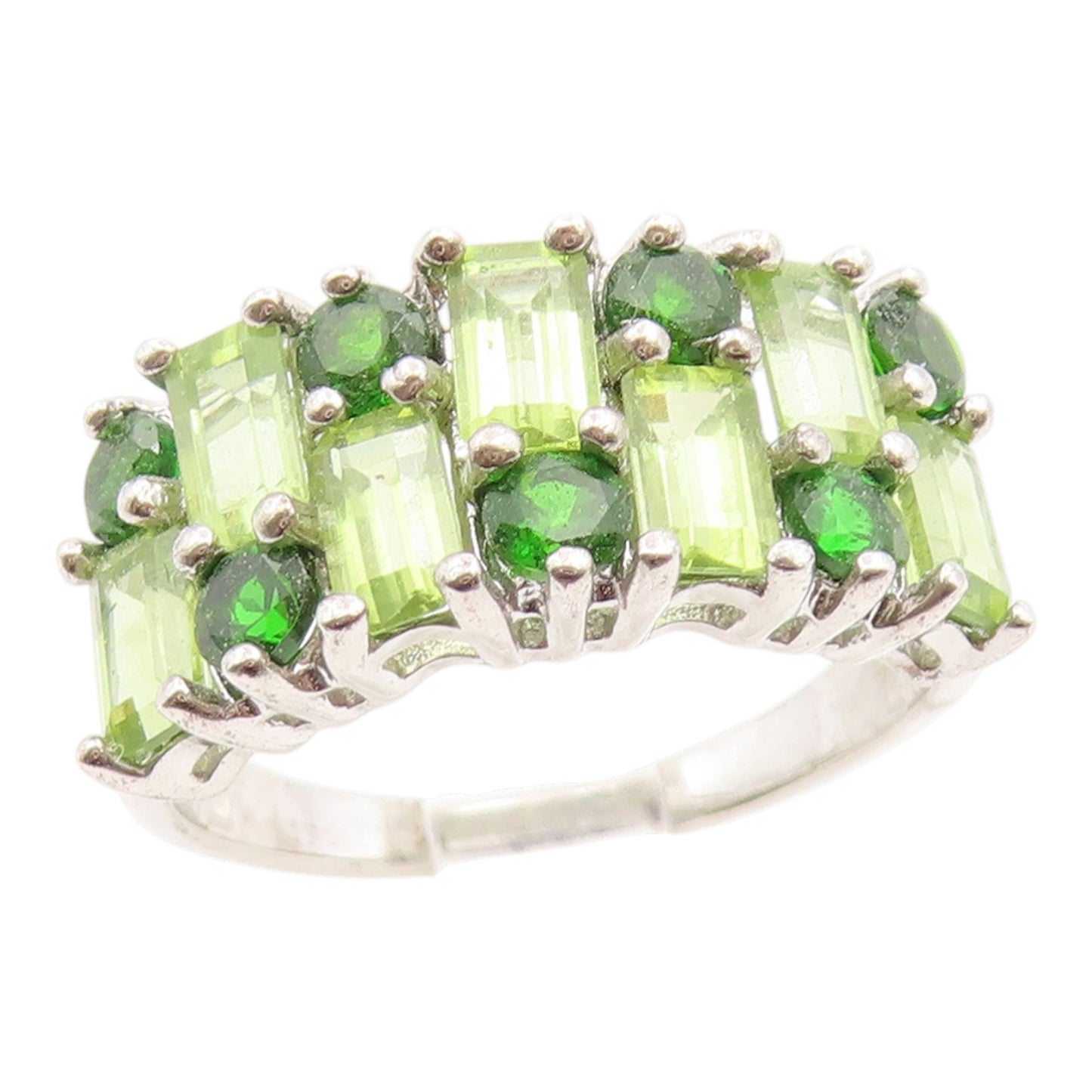 925 Sterling Silver Vintage Ring Elegant Peridot Multi Row Band  Sz 8  RG35977
