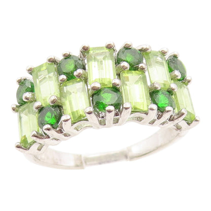 925 Sterling Silver Vintage Ring Elegant Peridot Multi Row Band  Sz 8  RG35977