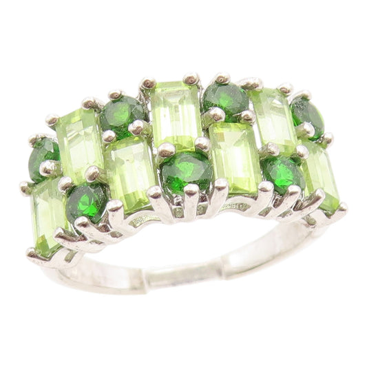 925 Sterling Silver Vintage Ring Elegant Peridot Multi Row Band  Sz 8  RG35977