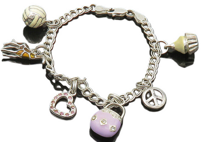 925 Sterling Silver  Vintage Topaz & Enamel Charmed Chain Bracelet  BT8479