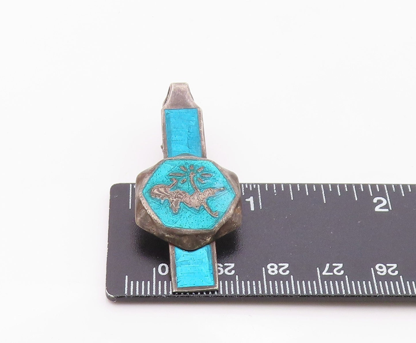 SIAM 925 Sterling Silver  Vintage Blue Enamel Dancer Tie Clip  TR2909