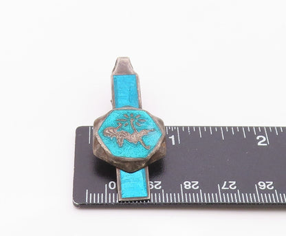 SIAM 925 Sterling Silver  Vintage Blue Enamel Dancer Tie Clip  TR2909