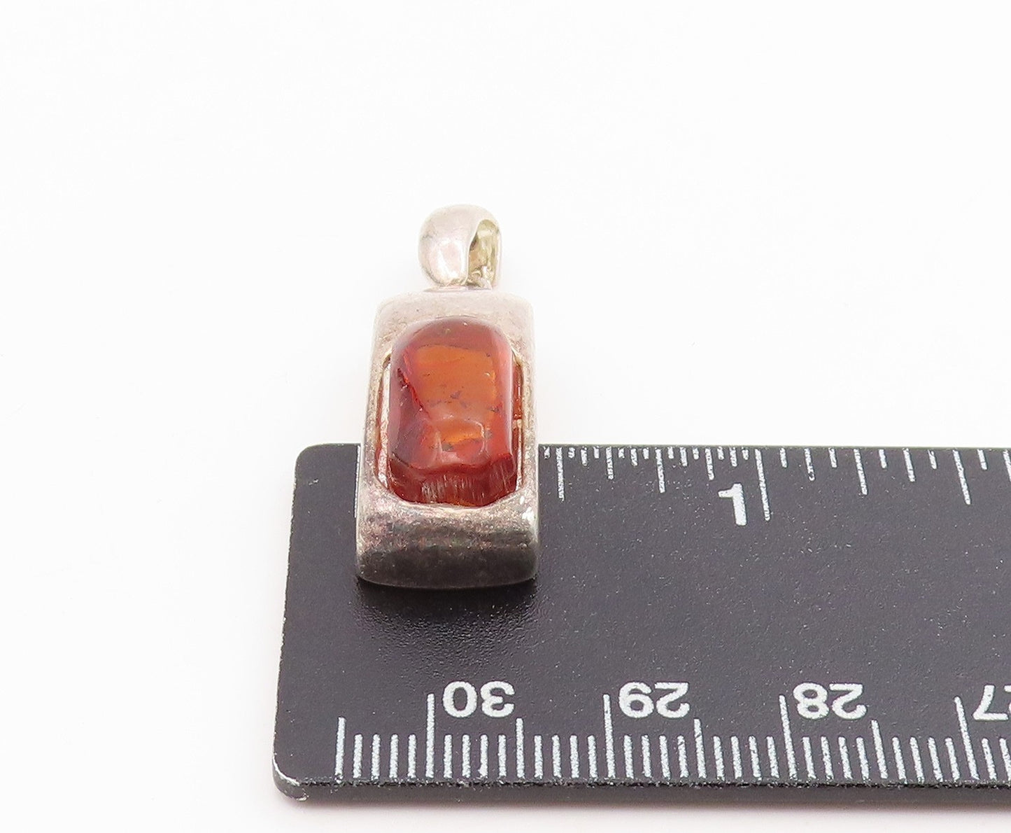 925 Sterling Silver Vintage Pendant Honey Amber Solid Geometric Charm  PT25685