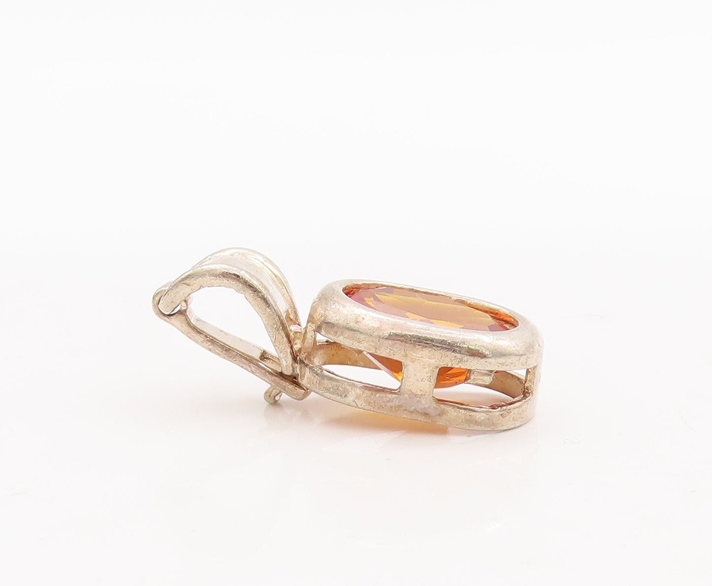 925 Sterling Silver Vintage Pendant Minimalist Oval Cut Citrine  PT23438