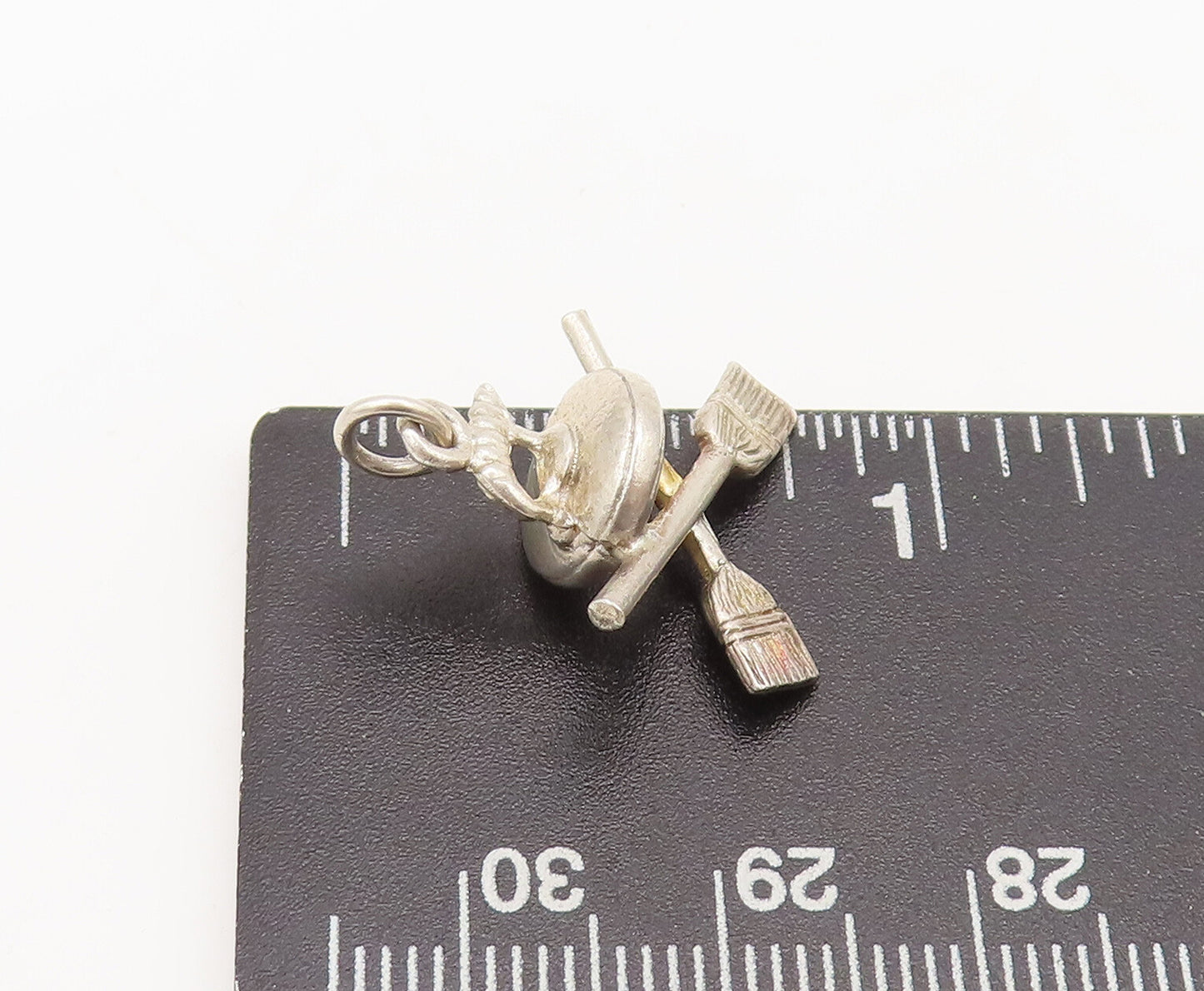 925 Sterling Silver  Vintage Solid Carved Cross Broom Charm Pendant  PT22329
