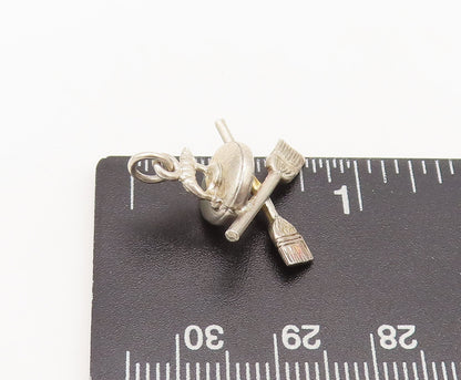 925 Sterling Silver  Vintage Solid Carved Cross Broom Charm Pendant  PT22329