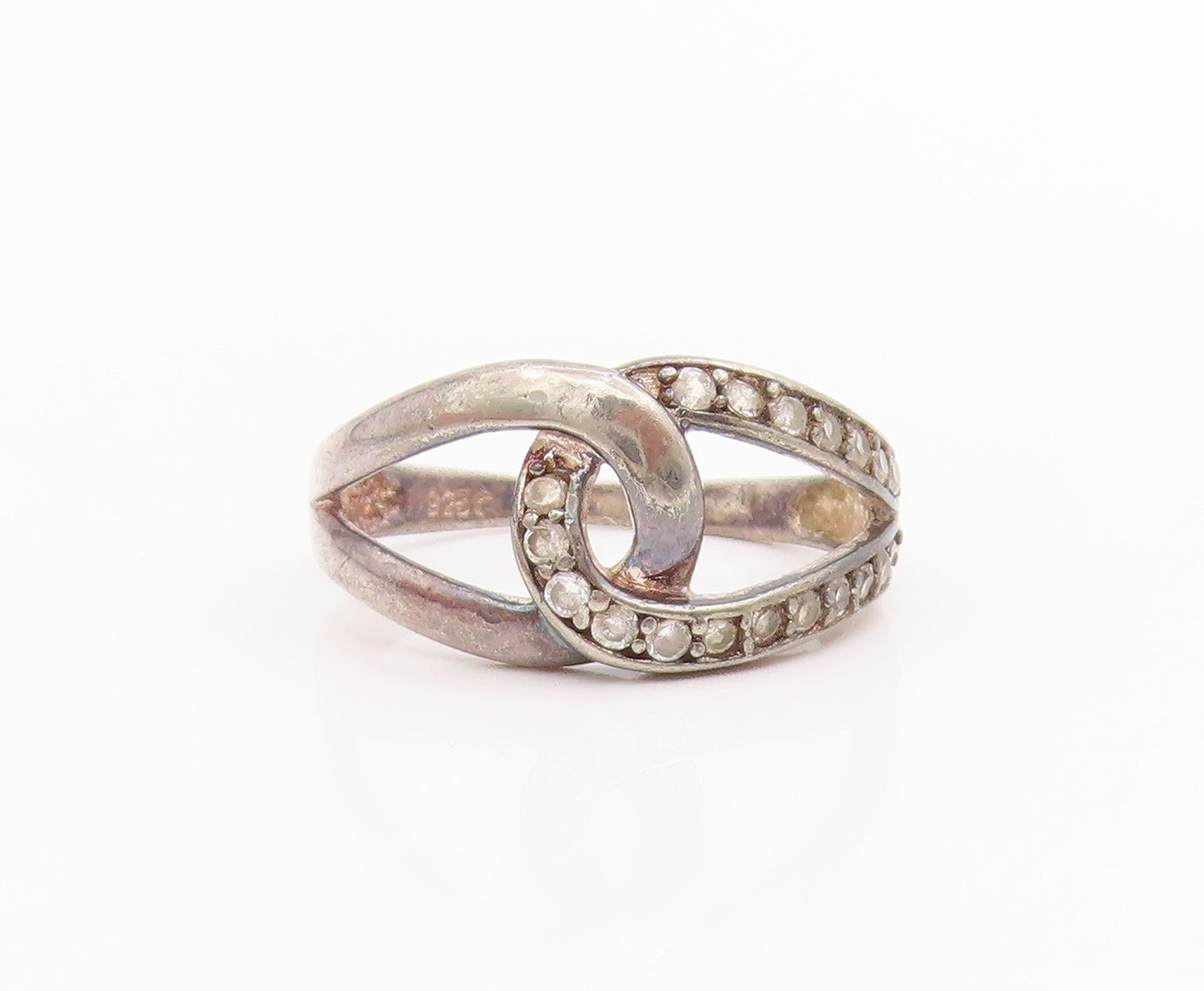 925 Sterling Silver Vintage Ring CZ Intertwined Love Knot Band  Sz 7  RG34459