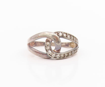 925 Sterling Silver Vintage Ring CZ Intertwined Love Knot Band  Sz 7  RG34459