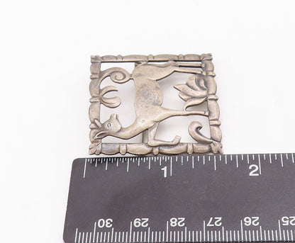 925 Sterling Silver Vintage Brooch Pin BROOKS Antique Jungle Landscape  BP10915