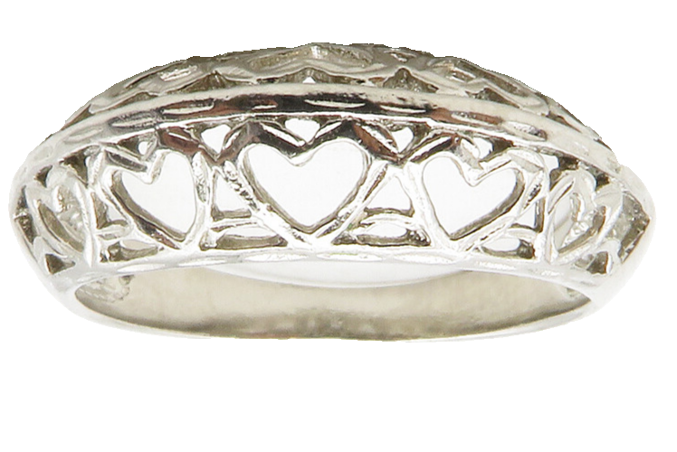 925 Sterling Silver Shiny Open Love Heart Dome Band Ring Sz 8 RG13514