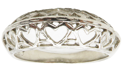 925 Sterling Silver Shiny Open Love Heart Dome Band Ring Sz 8 RG13514