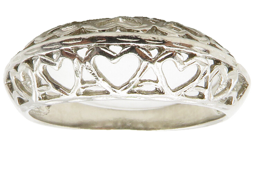 925 Sterling Silver Shiny Open Love Heart Dome Band Ring Sz 8 RG13514