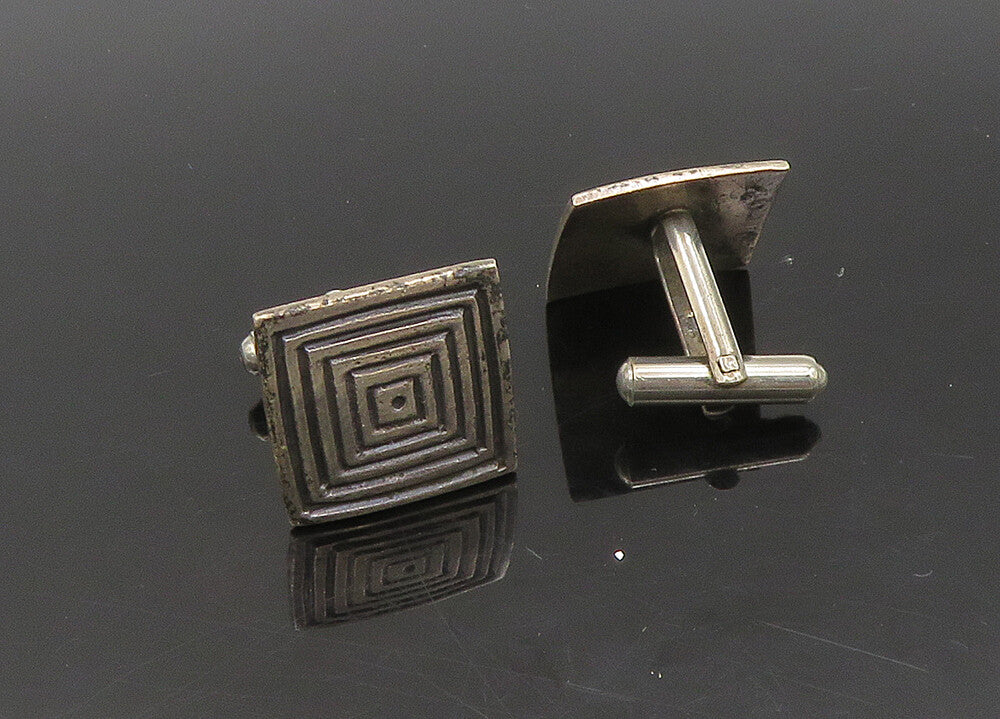 925 Sterling Silver  Vintage Dark Tone Square Patterned Cufflinks  TR3158