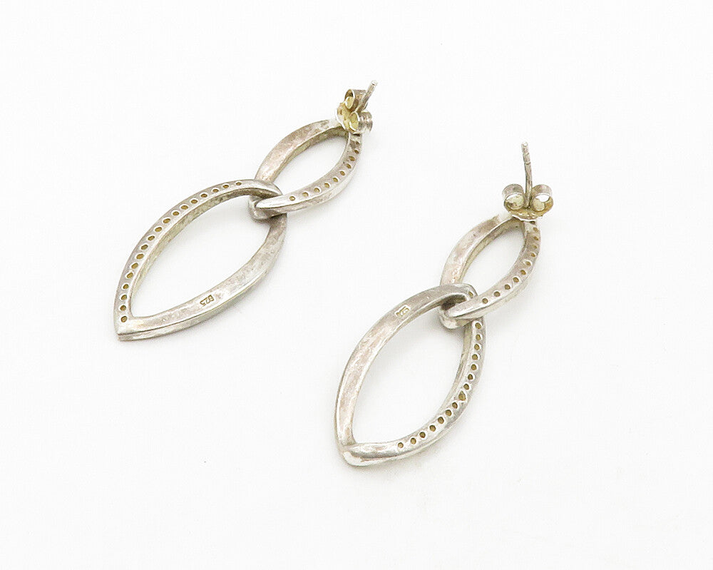 925 Sterling Silver  Vintage White Topaz Pointed Oval Dangle Earrings  EG7097