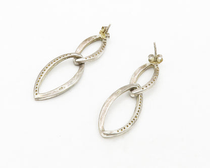 925 Sterling Silver  Vintage White Topaz Pointed Oval Dangle Earrings  EG7097