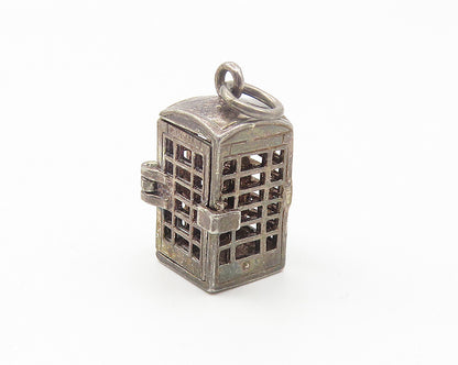 925 Sterling Silver  Vintage Dark Tone Phone Booth Pendant (OPENS)  PT8691