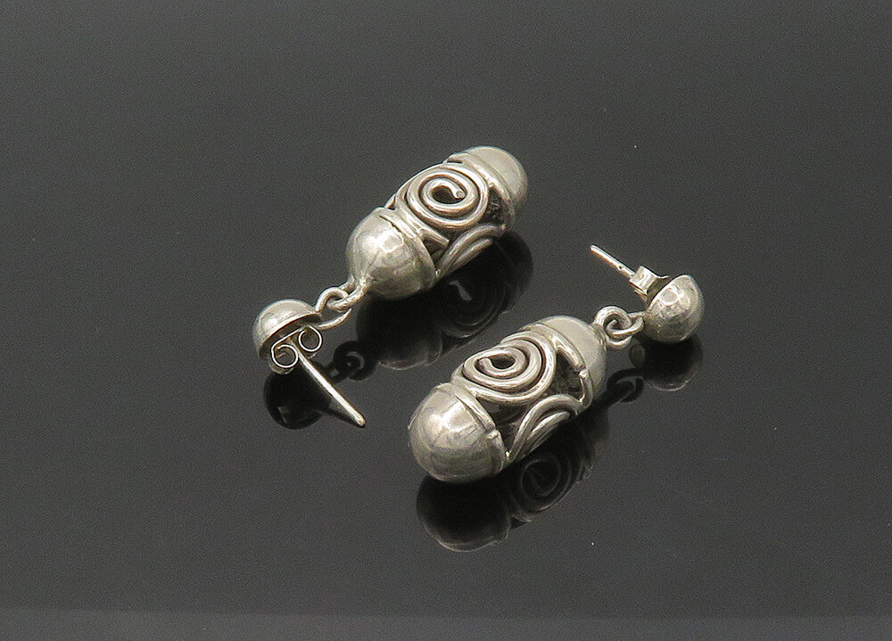 MEXICO 925 Silver  Vintage Spiral Detail Hollow Dangle Earrings  EG10864