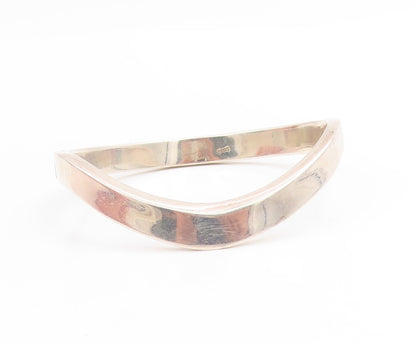 925 Sterling Silver Vintage Bracelet Minimalist Solid Curved Wave Bangle BT11474
