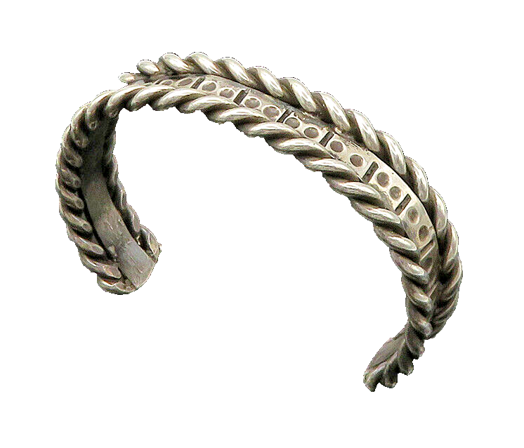 925 Sterling Silver  Vintage Shiny Oxidized Twist Trim Cuff Bracelet  BT8725