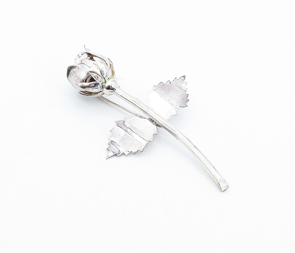 MEXICO 925 Sterling Silver  Vintage Shiny Sculpted Flower Brooch Pin  BP1166