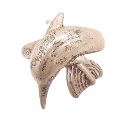 925 Sterling Silver Vintage Ring Solid Carved Diving Delphine  Sz 8  RG28212