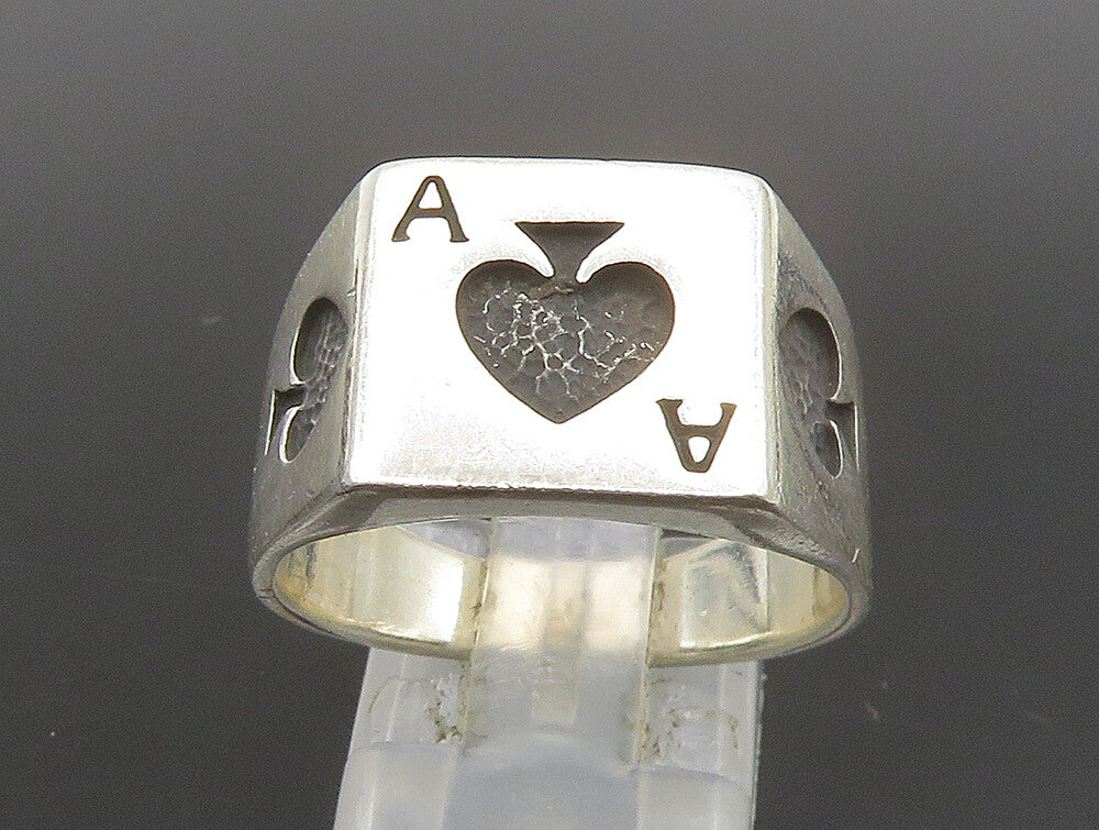 925 Sterling Silver  Vintage Ace Of Spades Poker Card Ring Sz 10  RG24242