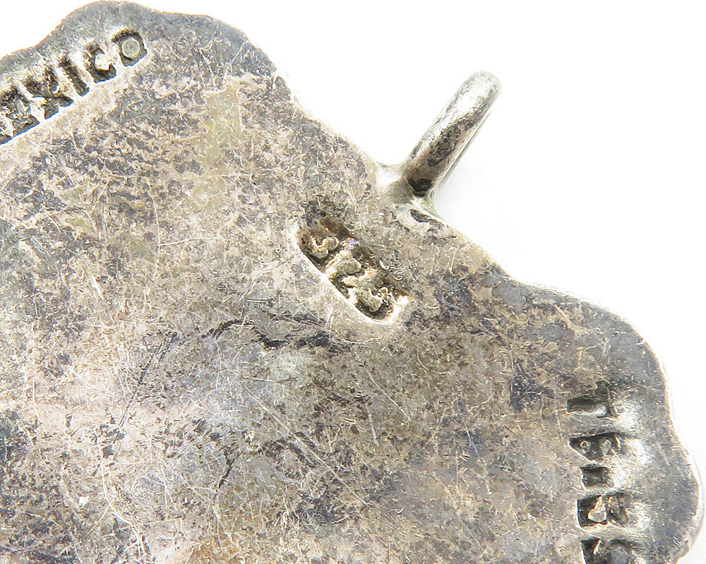 MEXICO 925 Silver  Vintage Dark Tone Love Heart Swirl Border Pendant  PT15455