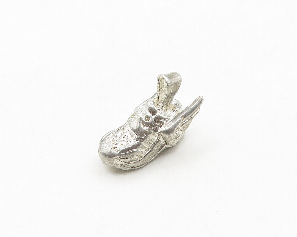 925 Sterling Silver  Vintage Shiny Winged Sneaker Shoe Pendant  PT15213