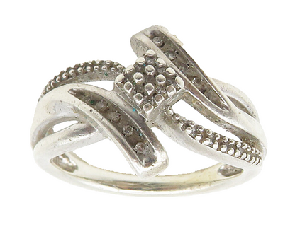 925 Sterling Silver  Vintage Genuine Diamonds Bypass Band Ring Sz 7  RG18296