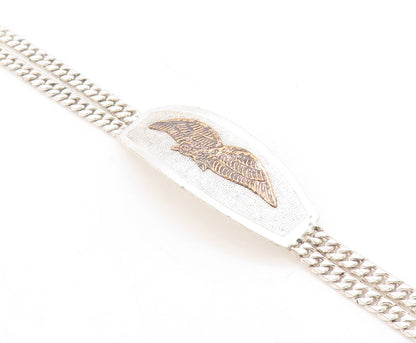 925 Sterling Silver  Vintage Two Tone Eagle Curb Link Chain Bracelet  BT2225