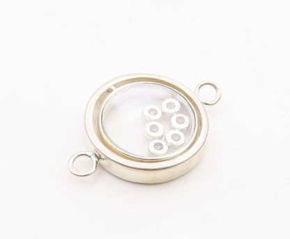 925 Sterling Silver  Vintage Shiny Cubic Zirconia Round Slide Pendant  PT10985