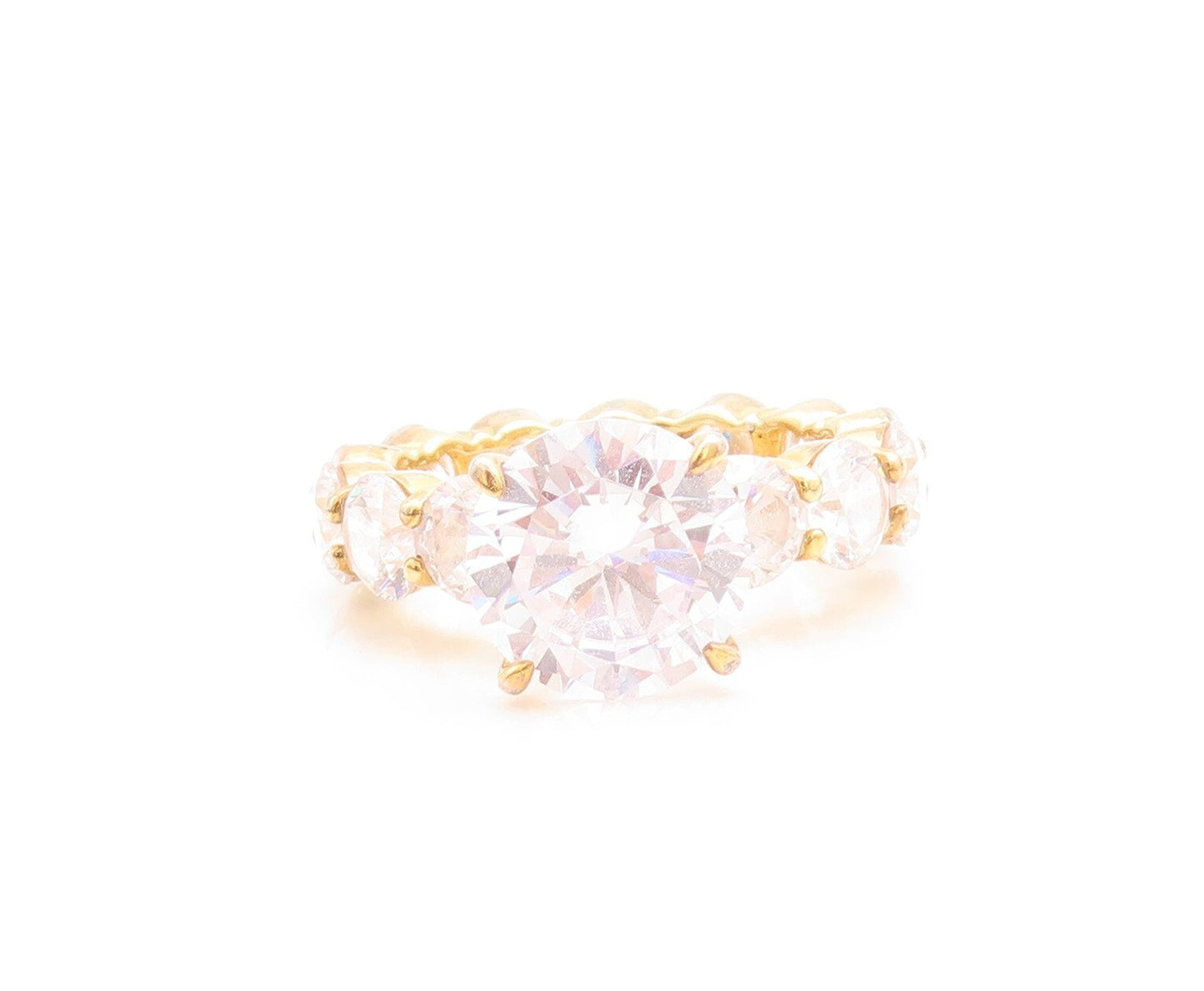 925 Sterling Silver Vintage Ring Gold Plated Round Cut CZ Inlay  Sz 7  RG31458