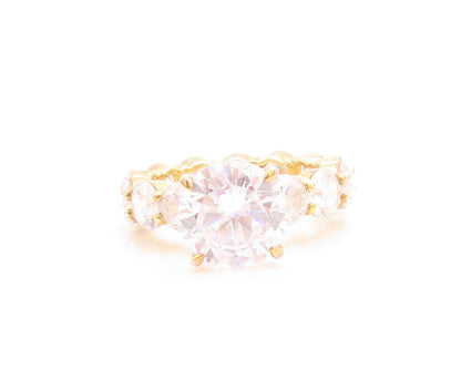 925 Sterling Silver Vintage Ring Gold Plated Round Cut CZ Inlay  Sz 7  RG31458