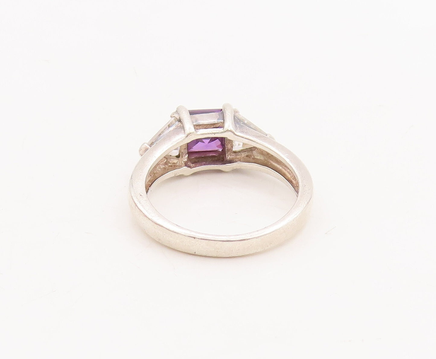 925 Sterling Silver Vintage Ring Square Cut Amethyst Triangle CZ  Sz 6  RG28764