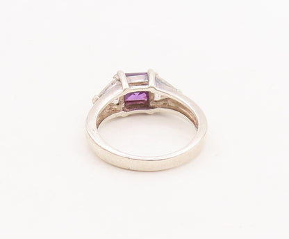 925 Sterling Silver Vintage Ring Square Cut Amethyst Triangle CZ  Sz 6  RG28764