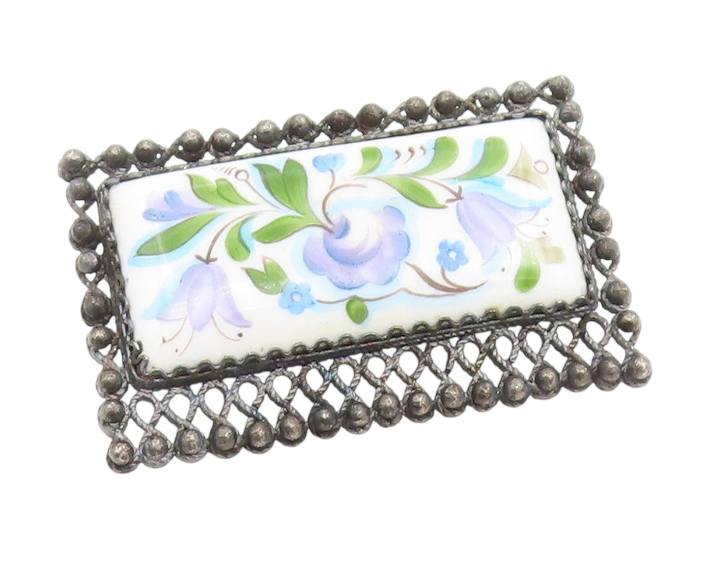 925 Sterling Silver Vintage Brooch Pin Antique Enamel Bellflower Blossom BP12397
