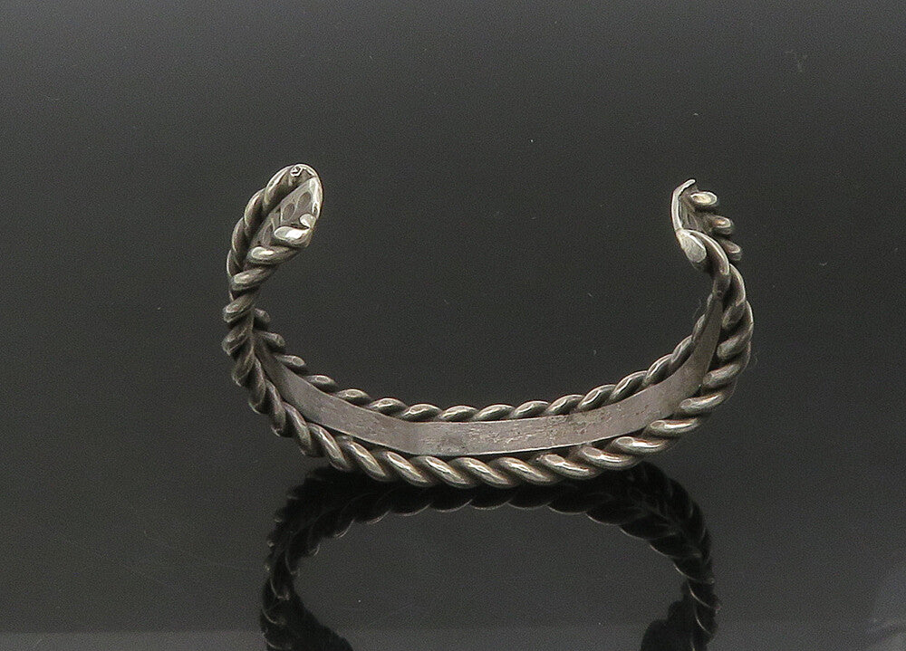 925 Sterling Silver  Vintage Shiny Oxidized Twist Trim Cuff Bracelet  BT8725