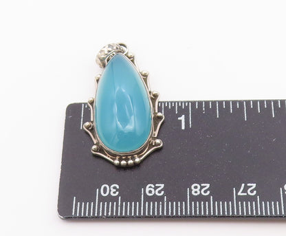925 Sterling Silver Vintage Pendant Cabochon Chalcedony Teardrop Charm  PT26487
