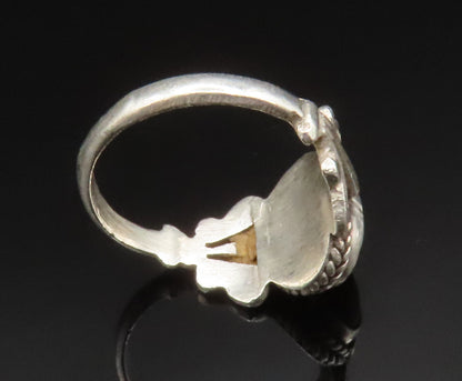 925 Sterling Silver Vintage Unique Black Cat's Eye Border Ring Sz 6  RG25209