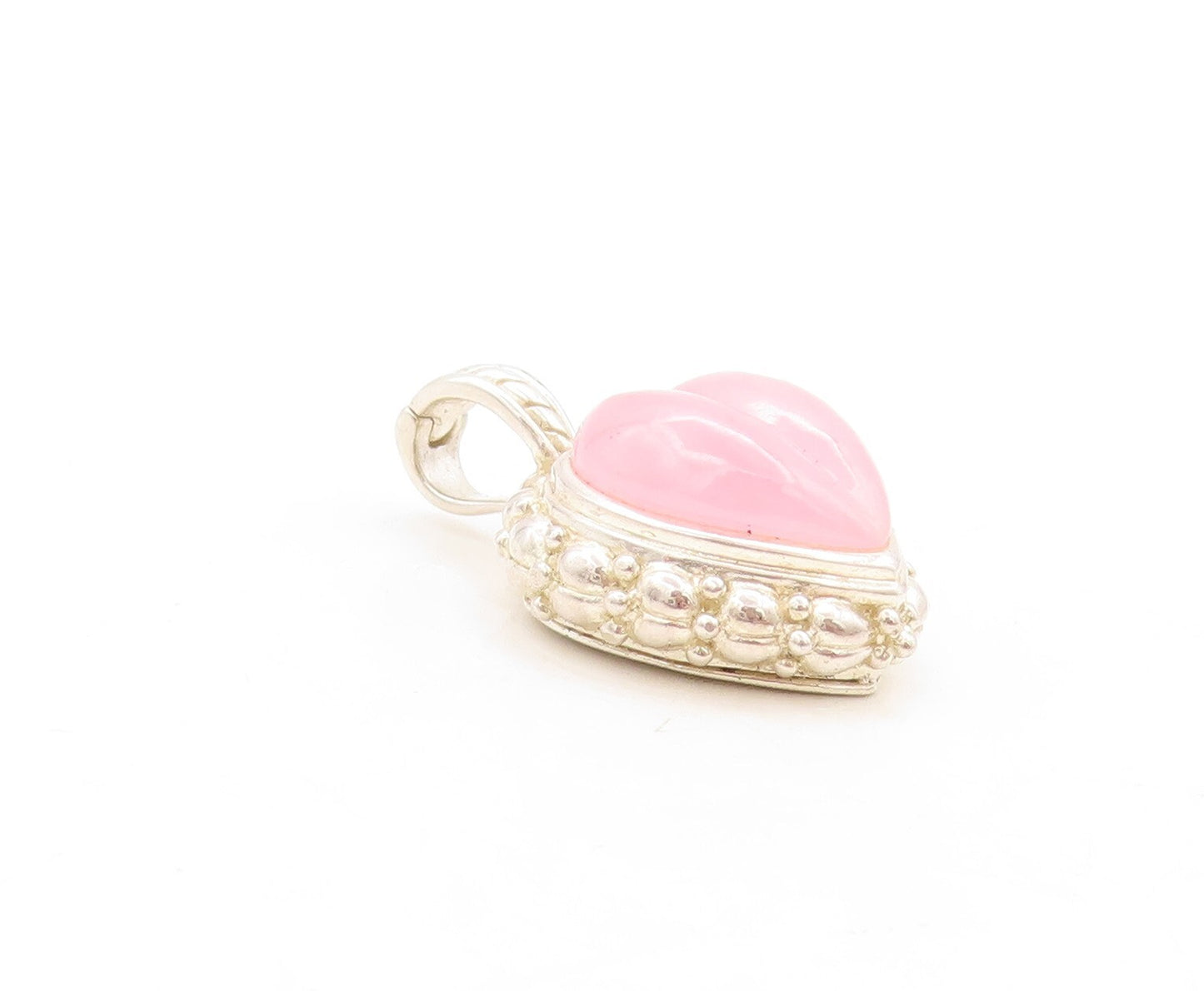 925 Sterling Silver Vintage Pendant JUDITH RIPKA Cabochon Pink Heart  PT23794