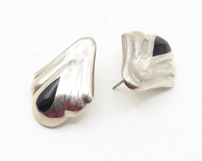 MEXICO 925 Sterling Silver  Vintage Inlaid Black Onyx Drop Earrings  EG6312