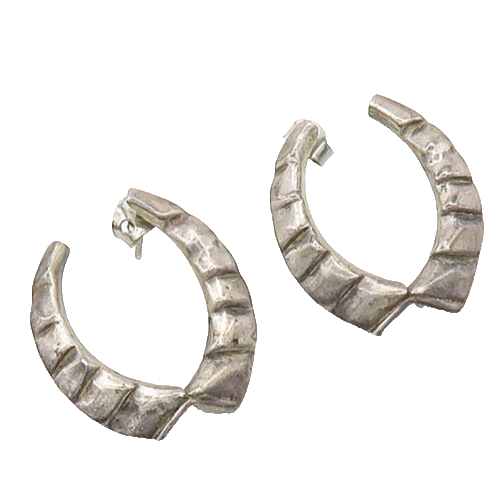 925 Sterling Silver  Vintage Dark Tone Chiseled UShape Hoop Earrings  EG9709